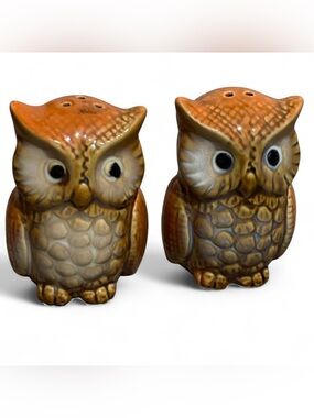 Vintage Ceramic Owl Salt and Pepper Shaker Set, Cottagecore Decor